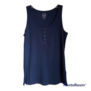 Gap Maternity Ribbed Henley Scoop-Neck Tank Top Navy Blue Size XL